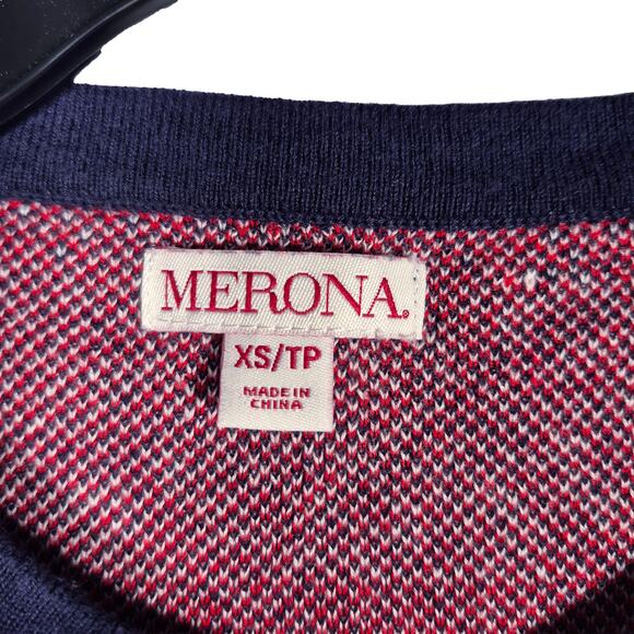 Merona Fair Isle Nordic Navy Red White Button Front Cardigan Womens size XS - Picture 3 of 4